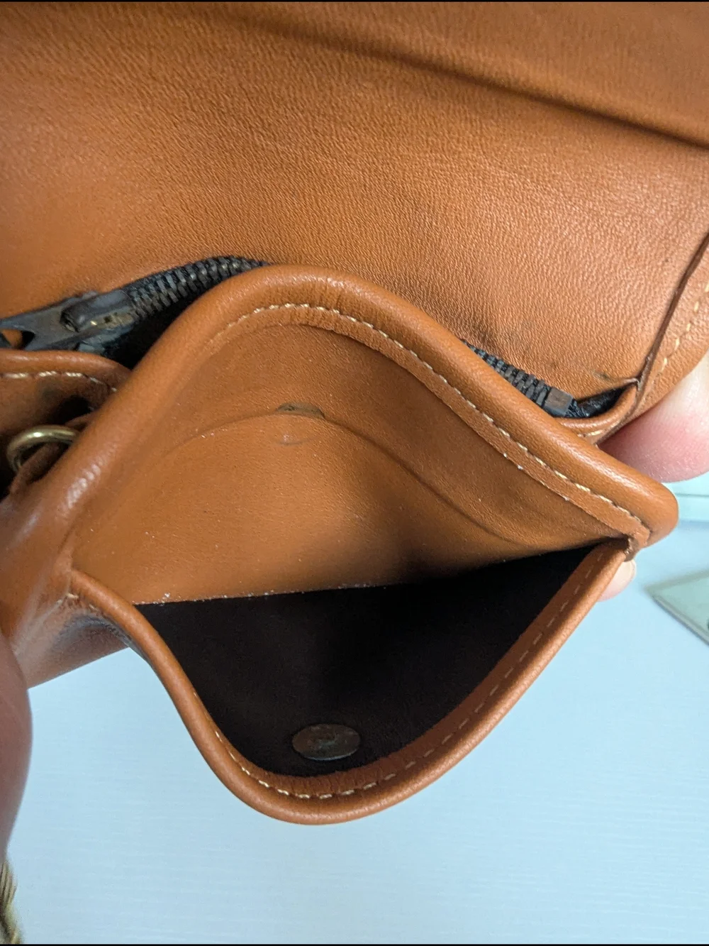 Coach Tan Leather Wallet with Gold Chain